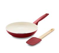 GreenPan Rio Healthy Ceramic Nonstick 8" Frying Pan Skillet and Silicone Spatula Set, Soft Grip Handle, Breaktfast Meal Set, PFAS-Free, Dishwasher Safe, Oven Safe, Red