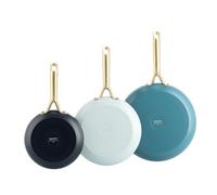 GreenPan Shades 3-piece Ceramic Non-Stick Frying Pan Set, Ø 20/24/28 cm, PFAS-Free, Induction-Compatible, Gold Stainless Steel Handle, Dishwasher-Safe, Oven-Safe, Coastal