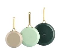 GreenPan Shades 3-Piece Ceramic Non-Stick Pan Set, Diameter 20/24/28 cm, PFAS-Free, Induction Safe, Golden Stainless Steel Handle, Dishwasher Safe, Oven Safe, Natural