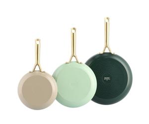 GreenPan Shades 3-Piece Ceramic Non-Stick Pan Set, Diameter 20/24/28 cm, PFAS-Free, Induction Safe, Golden Stainless Steel Handle, Dishwasher Safe, Oven Safe, Natural