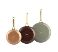 GreenPan Shades 3-Piece Ceramic Non-Stick Pans Set, Ø 20/24/28 cm, PFAS-Free, Induction Suitable, Gold Stainless Steel Handle, Dishwasher Safe, Oven-Safe, Terra