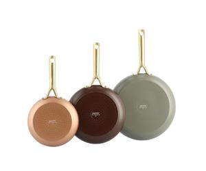 GreenPan Shades 3-Piece Ceramic Non-Stick Pans Set, Ø 20/24/28 cm, PFAS-Free, Induction Suitable, Gold Stainless Steel Handle, Dishwasher Safe, Oven-Safe, Terra