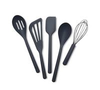 GreenPan Silicone 5 Piece Cooking Utensil Set, Slotted & Solid Spoon, Turner, Spatula, Whisk, Flexible Nonstick Kitchen Tools, Steel Core, Heat-Resistant Anti-Slip Handle BPA-Free Dishwasher Safe Gray
