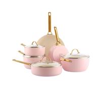 GreenPan Spare Hard Anodized Healthy Ceramic Non-Stick Cookware 10-Piece Includes Casserole, Sauté Pan and Stewpan, Gold Handle, PFAS-Free Induction, Oven Safe, Blush Pink