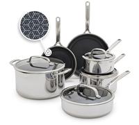 GreenPan Spectra 10 Piece Cookware Set,Hybrid Tri-Ply Stainless Steel, PFAS-Free Ceramic Nonstick Textured Cooking Surface,Induction Pots & Pans with Lids,Diswasher Safe,Oven & Broiler Temp to 850˚F