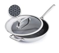 GreenPan Spectra 12" Wok Pan with Lid, Hybrid Tri-Ply Stainless Steel, PFAS-Free Ceramic Nonstick Textured Cooking Surface, Induction Cookware, Diswasher Safe, Oven & Broiler Temp to 850˚F