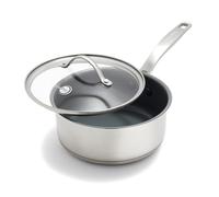 GreenPan Stainless Steel Treviso 2.1QT Saucepan with Lid, Healthy Ceramic Nonstick, PFOA-Free PFAS-Free, Induction, Dishwasher Safe, Oven Safe, Even Heating, Silver