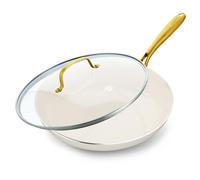 GreenPan Swift 12"""" Ceramic Nonstick Frying Pan Skillet with Lid PFAS & PFOA-Free Healthy Cooking Gold Stainless Steel Handle Versatile Cookin