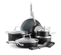 greenPan Swift Healthy ceramic Nonstick, 12 Piece cookware Pots and Pans Set, Stainless Steel Handles, PFAS-Free, Dishwasher Safe, Oven Safe, Black