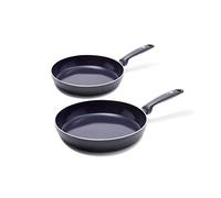 GreenPan Torino Healthy Ceramic Non-Stick 2pcs Frying Pan Skillet Set, 24 cm & 28 cm, PFAS Free, Induction, Oven Safe up to 160°C, Black