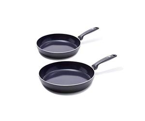 GreenPan Torino Healthy Ceramic Non-Stick 2pcs Frying Pan Skillet Set, 24 cm & 28 cm, PFAS Free, Induction, Oven Safe up to 160°C, Black