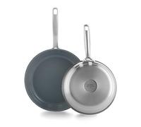 GreenPan Treviso Healthy Ceramic Non-Stick 24cm & 28cm Stainless Steel Frying Pan Set, PFAS-free, Induction, Oven safe, Silver