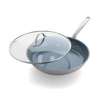 GreenPan Treviso Healthy Ceramic Non-Stick Stainless Steel 30 cm Frying Pan Skillet with Lid, PFAS-Free, Clad, Induction, Oven Safe, Silver