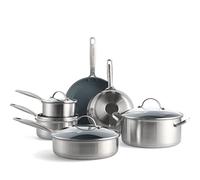 GreenPan Treviso Healthy Ceramic Non-Stick Stainless Steel Cookware, 10 pieces, Including Frying Pans Sauté Pan and Saucepan, PFAS-free, Induction, Oven Safe, Silver