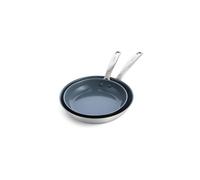 GreenPan Treviso Healthy Ceramic Non-Stick 24cm & 28cm Stainless Steel Frying Pan Set, PFAS-free, Induction, Oven safe, Silver