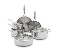 GreenPan Valencia Pro 10 Piece Tri-Ply Stainless Steel Cookware Set, Induction Ready Pots & Pans with Glass Lids, Mirrored-Finish, Durable Encapsulated Rims, Oven & Dishwasher Safe