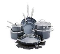 GreenPan Valencia Pro Hard Anodised Healthy Cearmic Non-Stick 16-Piece Cookware Set, Pots and Pan Set, Includes Frying Pans, Sauté, Sauce, Grill Pan, PFAS-Free, Induction, Oven Safe, Grey