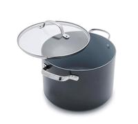 GreenPan Valencia Pro Hard Anodised Healthy Ceramic Non-Stick 24 cm / 7.6 Litre Stock Pot with Lid, PFAS-Free, Induction, Oven Safe, Grey