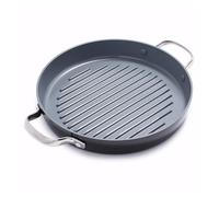 GreenPan Valencia Pro Hard Anodised Healthy Ceramic Non-Stick 28 cm Round Grill Pan, PFAS-Free, Induction, Oven Safe, Grey