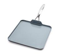 GreenPan Valencia Pro Hard Anodised Healthy Ceramic Non-Stick 28 cm Square Griddle, Pancake & Crepe Pan, PFAS-Free, Induction, Oven Safe, Grey
