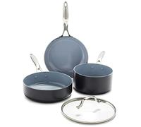 GreenPan Valencia Pro Hard Anodised Healthy Ceramic Non-Stick 4-Piece Cookware Pots and Pans Set, Includes Frying Pans, Sauté Pan, Saucepan, Lid, PFAS-Free, Induction, Oven Safe, Grey