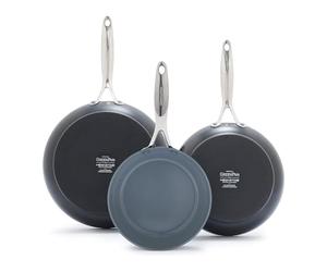 Greenpan Valencia Pro Hard Anodized 3 Piece Fry Pan Skillet Set, Ceramic Nonstick 8" 9.5" and 11" Induction Suitable Frying Pans, PFAS-Free Cookware, Dishwasher Safe, Oven and Broiler Safe, Gray