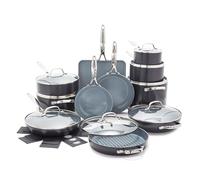 GreenPan Valencia Pro Hard Anodized Healthy Ceramic Nonstick 22 Piece Cookware Pots & Pans Set, Fry Grill, Griddle, Saute & Sauce Pans, Stockpot,Lids, PFAS-Free, Induction, Dishwasher & Oven Safe,Gray