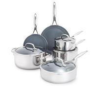 GreenPan Valencia Pro Tri-Ply Stainless Steel 10 Piece Cookware Pots and Pans Set, Healthy Ceramic Nonstick PFAS-Free PFOA-Free Coating, Multi Clad, Induction, Dishwasher Oven and Broiler Safe