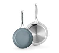 GreenPan Valencia Pro Tri-Ply Stainless Steel 8” and 10” Frying Pan Skillet Set, Healthy Ceramic Nonstick PFAS-Free PFOA-Free Coating, Multi Clad Cookware, Induction, Dishwasher Oven and Broiler Safe