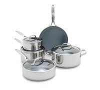 GreenPan Valencia Pro Tri-Ply Stainless Steel 9 Piece Cookware Set, PFAS-Free Ceramic Nonstick Coating, Induction Ready Pots & Pans, All Cooktops, Dishwasher & Oven Safe to 600F