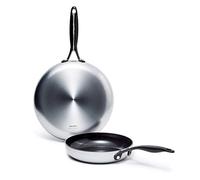 GreenPan Venice Pro Noir Tri-Ply Stainless Steel Healthy Ceramic Non-Stick 26 cm and 30cm Frying Pan Skillet Set, Matte Black Handle, PFAS-Free, Induction, Oven Safe, Silver