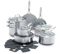 GreenPan Venice Pro Tri-Ply Stainless Steel Healthy Ceramic Nonstick 13 Piece Cookware Pots and Pans Set, PFAS-Free, Multi Clad, Induction, Dishwasher Safe, Oven Safe, Silver