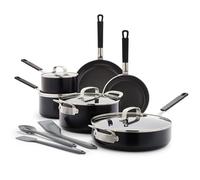 GreenPan x Bobby Flay 13 Piece Nonstick Cookware Pots and Pans Set, PFAS-Free Diamond Ceramic, Induction Suitable, Easy Clean Dishwasher & Oven Safe, Stay-Cool Silicone Handles, Glass Lids, Black