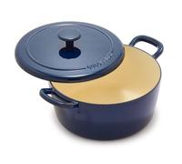 GreenPan x Bobby Flay 5.5QT Enameled Cast Iron Round Dutch Oven with Lid, Dual Handles, Oven Safe to 500F & Induction Suitable, Self Basting Lid, Ultra-Durable, Sear, Braising, Bread, Stews, Cobalt