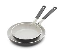 Greenpan x Bobby Flay 8” and 10” Frying Pan Skillet Set, PFAS & PFOA-Free Ceramic Nonstick, Induction Suitable, Stay-Cool Silicone Grip Handle, Dishwasher & Oven Safe, Gray