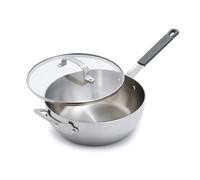 GreenPan x Bobby Flay Stainless Steel 3.75QT Saucepan with Glass Lid, Professional Grade Tri Ply Chefs Pan, Induction Suitable, Dishwasher & Oven Safe, Stay Cool Silicone Handle, Chip Free Rims