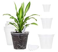 GREENPARA Transparent Plastic Planter 4/5 /6 inch Plant Nursery Pots with Drainage Hole Indoor Modern Decorative Containers for Plants, Herb, Flowers, and Cactus with 10pcs Plant Labels, 12pcs