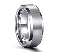 Greenpod 4MM 6MM 8MM Tungsten Carbide Engagement Ring Brushed Beveled Edge Polished Silver Wedding Band for Men Women Engraved I Love You Always & Forever Size 4-15, Tungsten, tungsten