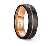 Greenpod 6mm 8mm Tungsten Carbide Rings for Men Hammered Rose Gold Line Multi Faceted Wedding Band Women Brushed Matte Finished Comfort Fit Size 6-13, Tungsten, tungsten