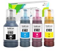 GREENPRINT 4Pack Compatible E102 Ink Bottles 7500 Pages Black, 6000 Pages CMY for ET-2700 ET-2750 ET-3700 ET-3750 ET-4750 ET-2751 ET-2756 ET-2850 ET-2851 ET-2856 ET-3850 ET-4850 ET-4856 Printers