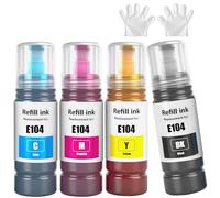 GREENPRINT Compatible E104 Ink Bottles Multipack for ET-2820 ET-4800 ET-2870 ET-2810 ET-2862 ET-2826 ET-2856 ET-4810 ET-2811 ET-2812 ET-2814 ET-2815 ET-2821 ET-2710 ET-2711 Printer (4 Pack BK/C/M/Y)