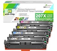 GREENPRINT Compatible Toner Cartridges 207X ( 207A ) WITH CHIP 4 Colors Set High Yield for M255dw M255nw MFP M282nw M283cdw M283fdw M283fdn Printer W2210X W2211X W2212X W2213X ( BK/C/M/Y )