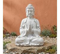 Greens Word Sculptures Buddha Statue, Garden Statues 23.6 Inch Tall, Large Magnesium Oxide Praying Buddha Sculpture Indoor & Outdoor, Spiritual Statue for Home Decor Yard Porch Patio, White