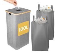 GREENSAPPIRE 100L Bottle Recycling Bin with Lid, Large Deposit Bottle Storage Box with Silicone Drop-In Hole, Double Removable Laundry Bags, Heavy-Duty Oxford Fabric Bottles Collector for Home