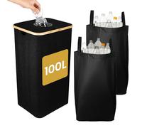 GREENSAPPIRE 100L Bottle Recycling Bin with Lid, Large Deposit Bottle Storage Box with Silicone Drop-In Hole, Double Removable Laundry Bags, Heavy-Duty Oxford Fabric Bottles Collector for Home