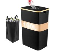 GREENSAPPIRE 100L Deposit Bottle Collection Container with Lid and Removable Inner Bag, Foldable Empty Container Made of Waterproof Oxford Fabric for Kitchen, Cellar & Balcony (Black)