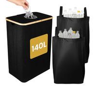 GREENSAPPIRE 140L Bottle Recycling Bin with Lid, Large Deposit Bottle Storage Box with Silicone Drop-In Hole, Double Removable Laundry Bags, Heavy-Duty Oxford Fabric Bottles Collector for Home