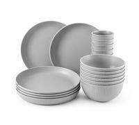 GREENSAPPIRE 18Pcs Plates and Bowls Set Camping Plates Unbreakable Dinner Set for 6 -Platess and Bowls Set for Home Picnic Lightweight Microwave Dishwasher (Light Gray)