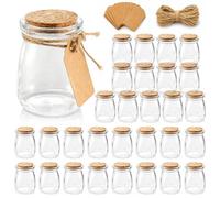 GREENSAPPIRE 20/30 Pack Glass Yogurt Jars with Cork Lids - 100ml Clear Glass Pudding Jars with Labels & Twine, Storage Containers for Yogurt, Pudding, Milk, Jam, Honey, Mousse & Wedding Favors (30Pcs)