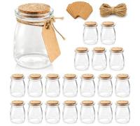 GREENSAPPIRE 20/30 Pack Glass Yogurt Jars with Cork Lids - 100ml Clear Glass Pudding Jars with Labels & Twine, Storage Containers for Yogurt, Pudding, Milk, Jam, Honey, Mousse & Wedding Favors (20Pcs)